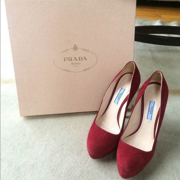 Prada Shoes - Suede Red Prada Pumps
