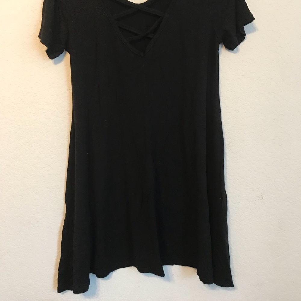 Flowy Black dress with criss cross neck design