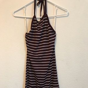 Maroon/white striped halter bodycon dress