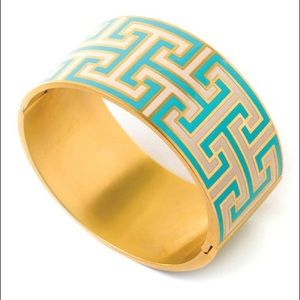 Turquoise and gold pattern cuff bracelet