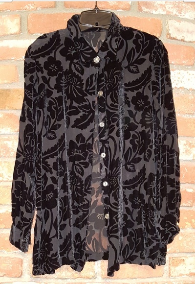 Beautiful black velvet burn-out blouse - Picture 1 of 1