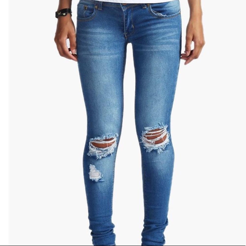 Boohoo distressed rip knee skinny jeans