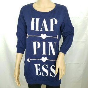 H&M "Happiness" sweat shirt blue 3/4 sleeves