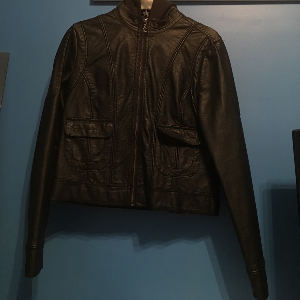 black, imitation leather jacket