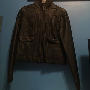 black, imitation leather jacket