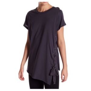 NWT LUSH Slate Blue Gray Lace Up Tee S XS M