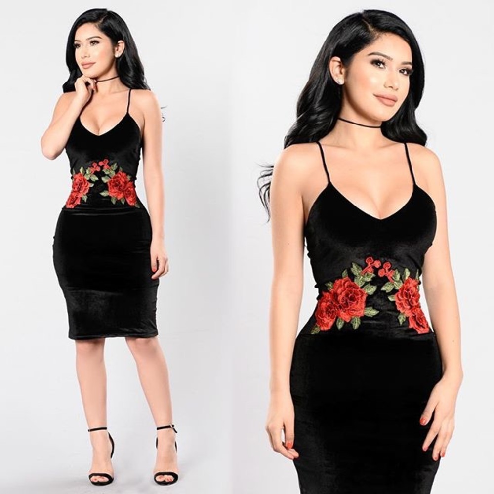 Fashion Nova Velvet Rose Dress
