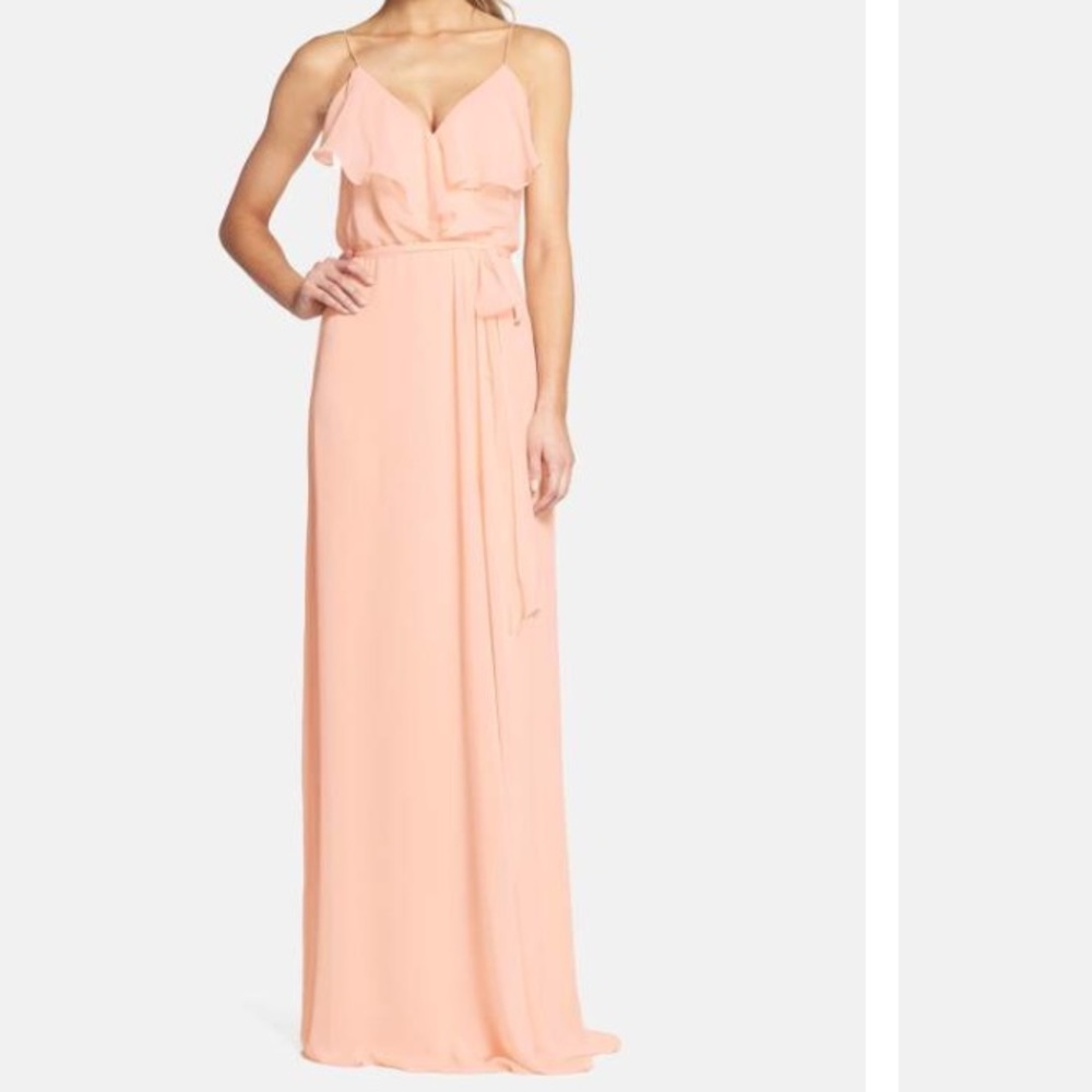 Nouvelle Amsale "Drew" ruffle front chiffon gown