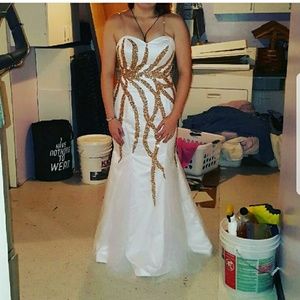 Gold and white prom dress