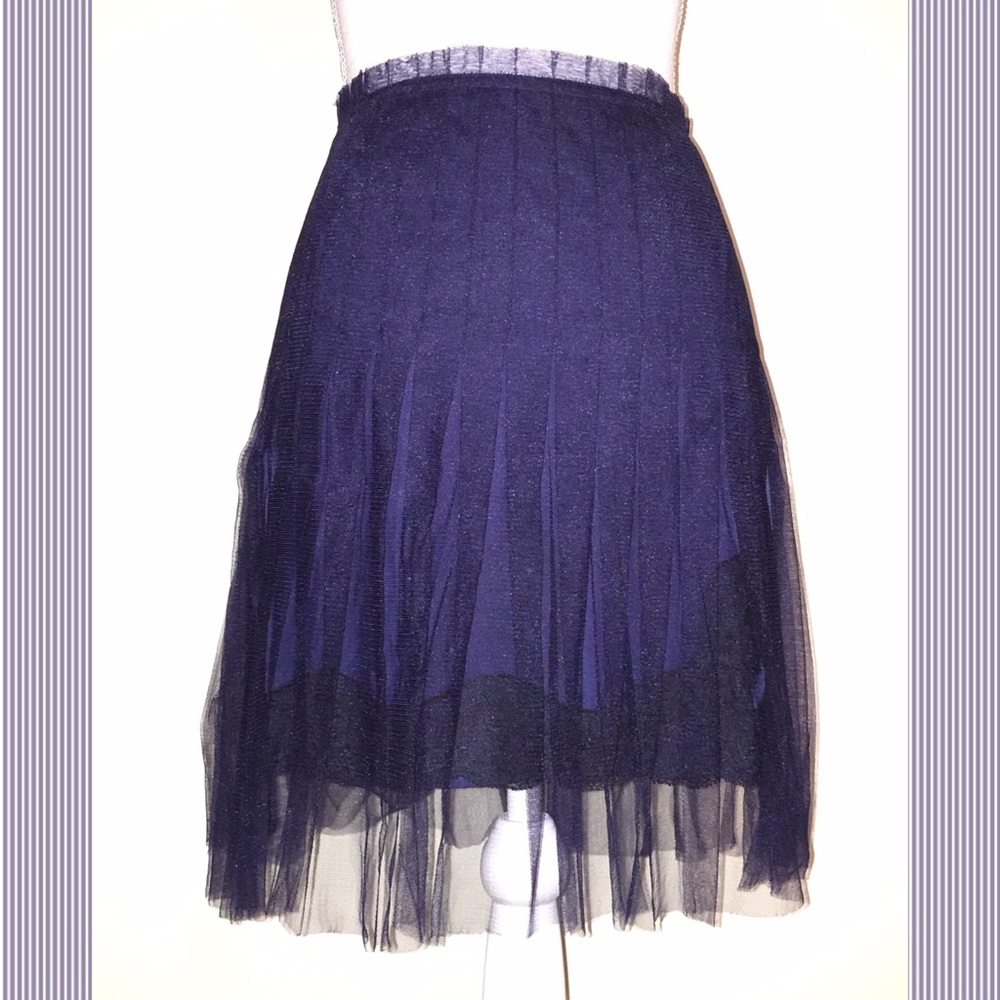 Navy Blue/Black Tulle Overlay Lace Miniskirt