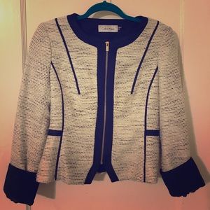 Black and White Zip Front Blazer