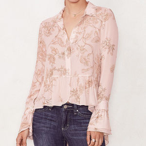 Lauren Conrad Floral Ruffle High Low Hem Blouse Lauren Conrad Floral Ruffle High Low Hem Blouse