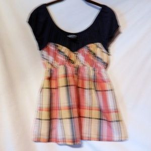 New Western Country Plaid Babydoll Top L Jr New Western Country Plaid Babydoll Top L Jr