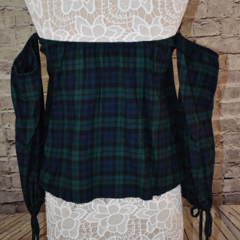 !!FINAL PRICE!!  Blue plaid Off Shoulder strapless - Picture 5 of 5
