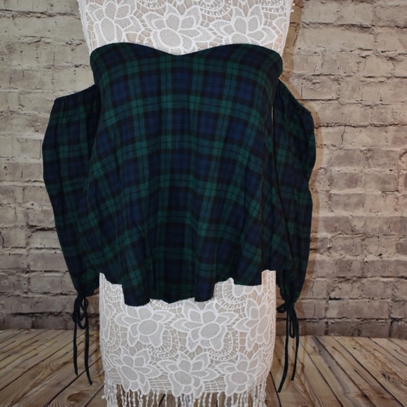 !!FINAL PRICE!! Blue plaid Off Shoulder strapless - Picture 2 of 5