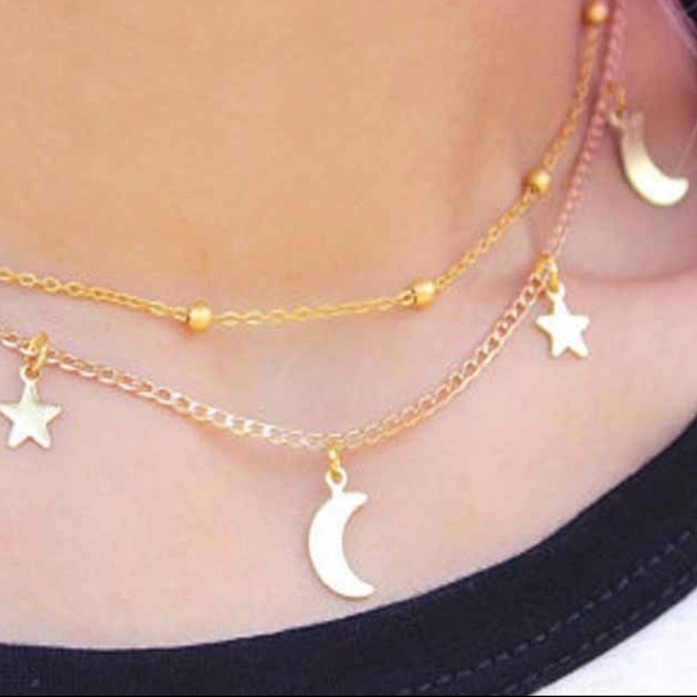 Gold Moon and Star Choker Necklace