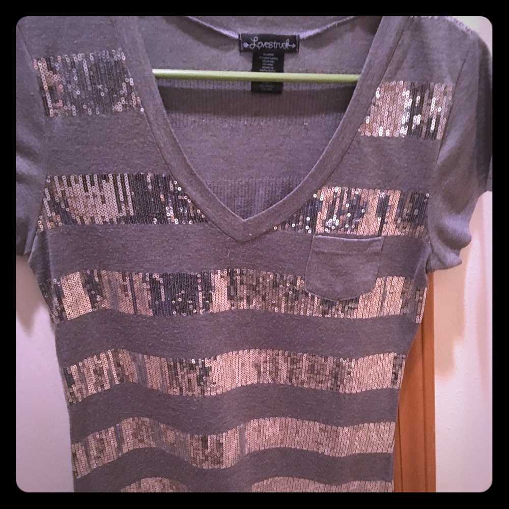 Sequined stripe grey tee