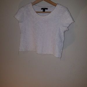 White sequin crop top