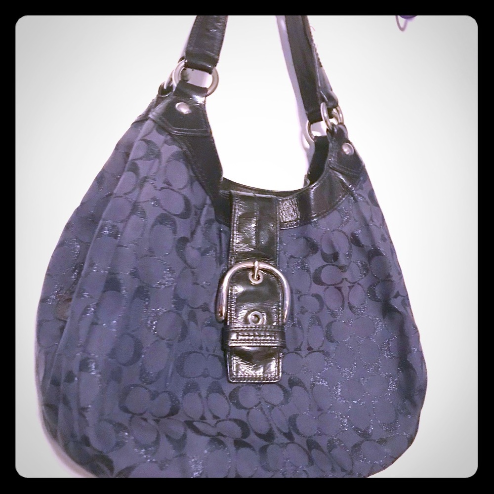 hobo style bag navy blue with metallic shimmer