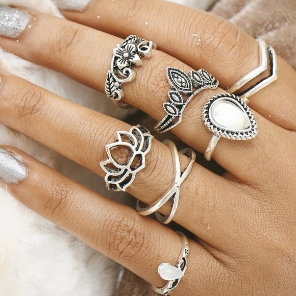 Lotus ✯ Midi Rings Set - Picture 3 of 8