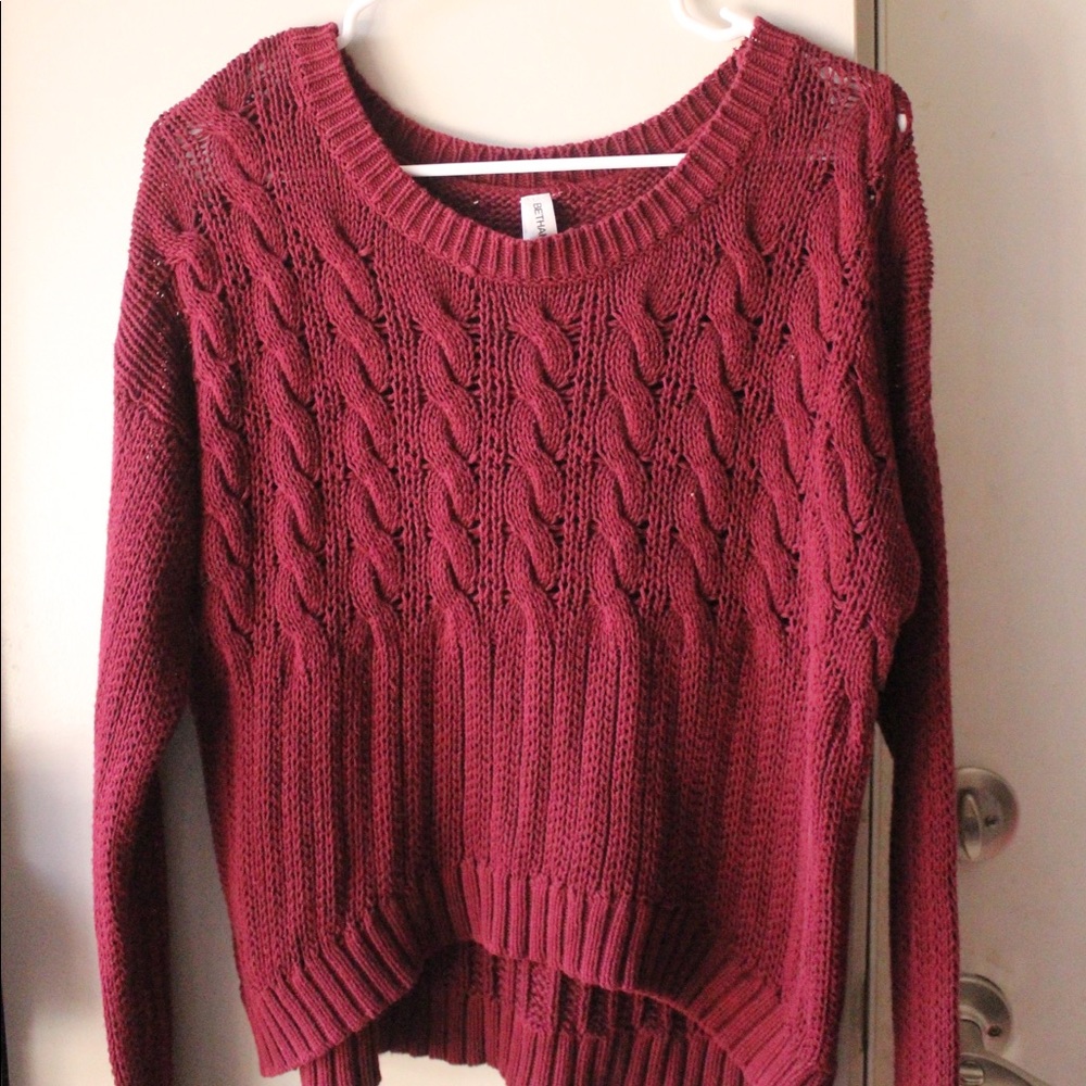 Bethany Mota red cable knit sweater
