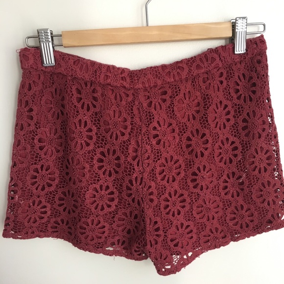 Women's Maroon Eyelet Sweet Rain Shorts - Picture 3 of 6