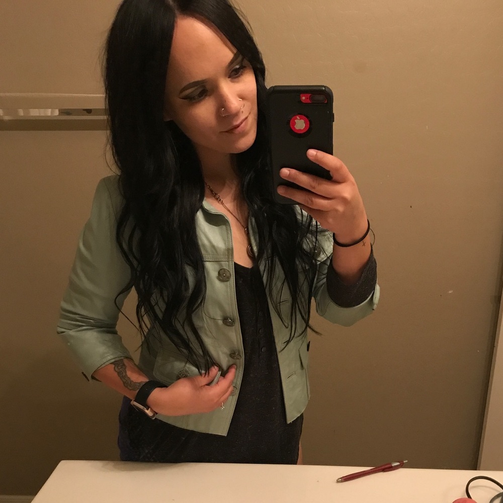 Bebe baby blue genuine leather jacket