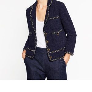 Zara Navy Tweed Blazer