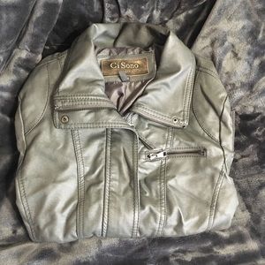 Fake leather bomber jacket.