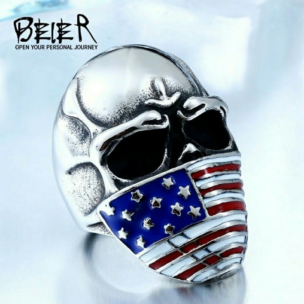 Beier skull ring american flag