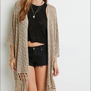 Knit short sleeved taupe long cardigan