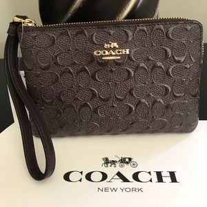 Coach Debossed Leather Wristlet