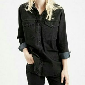 Topshop Moto dark wash oversized button up!
