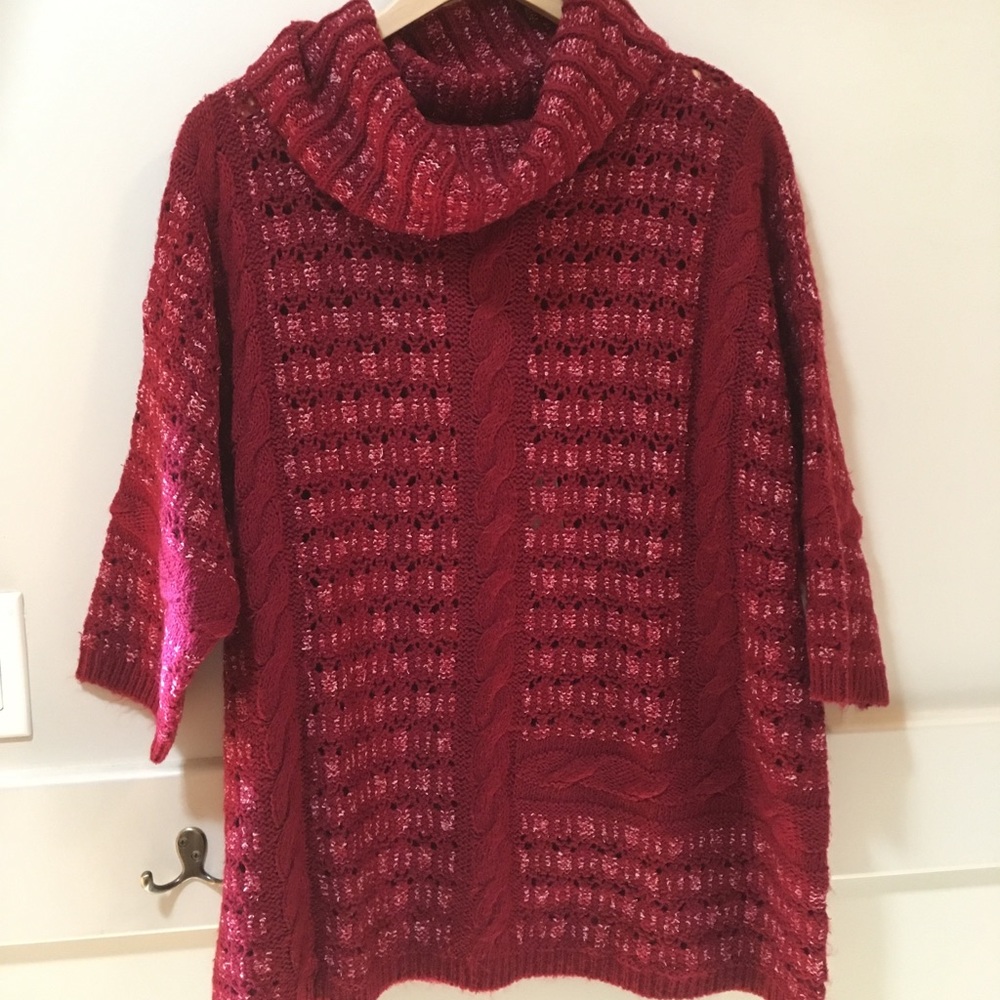 NOT AVAILABLE Lucky Brand red chunky sweater with cowl neck