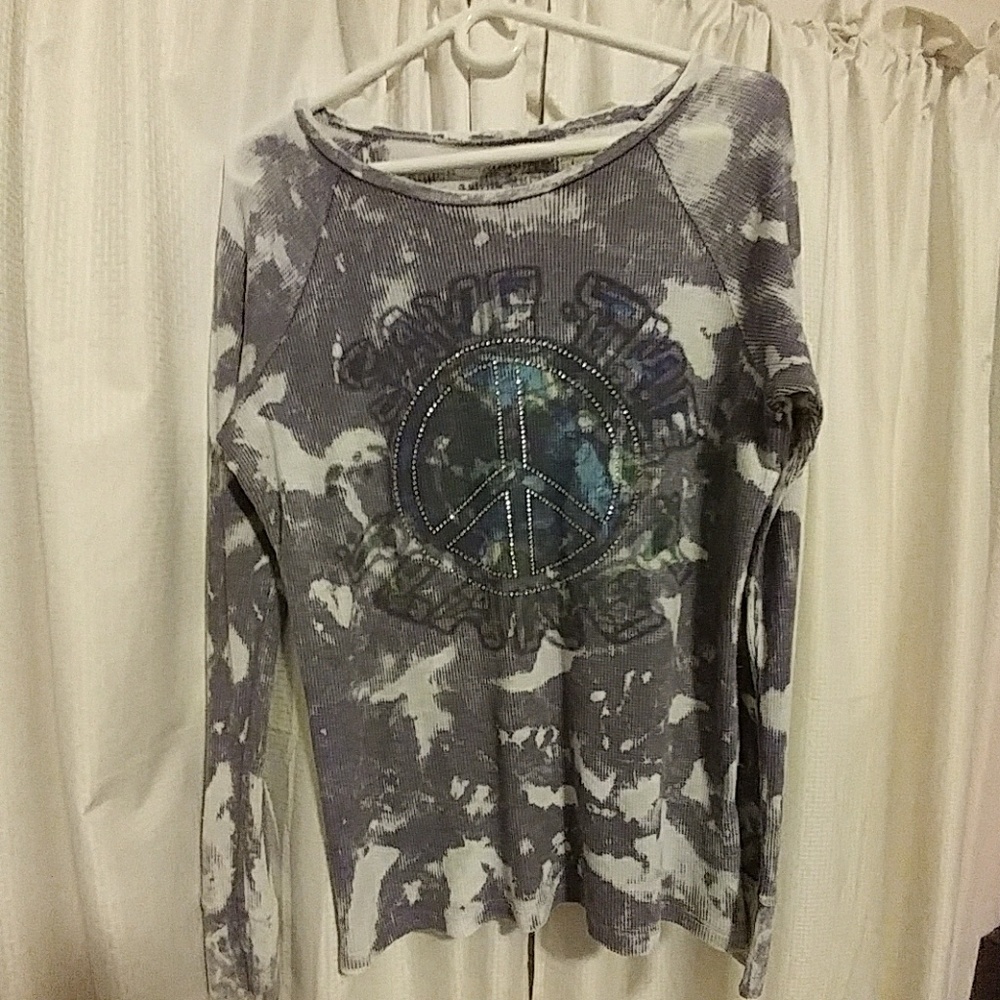 Purple tie dye rhinestone long sleeve tee shirt