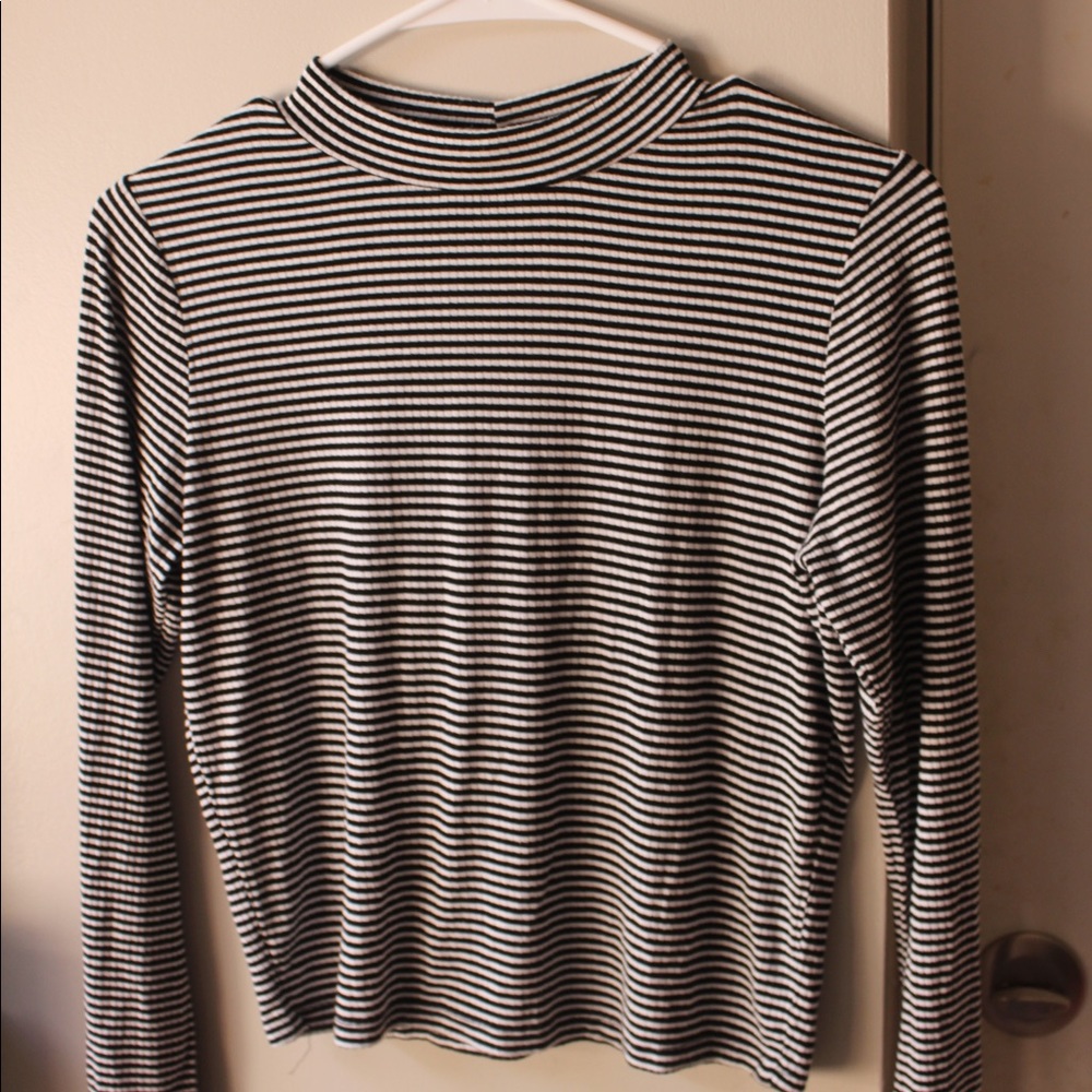 Love T striped mock neck long sleeve