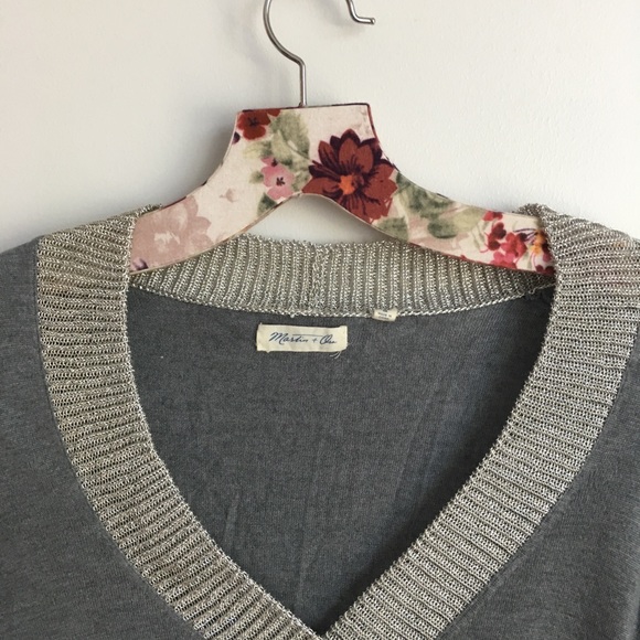 Women's Martin + OSA Gray Sparkly V-neck Sweater - Picture 2 of 4
