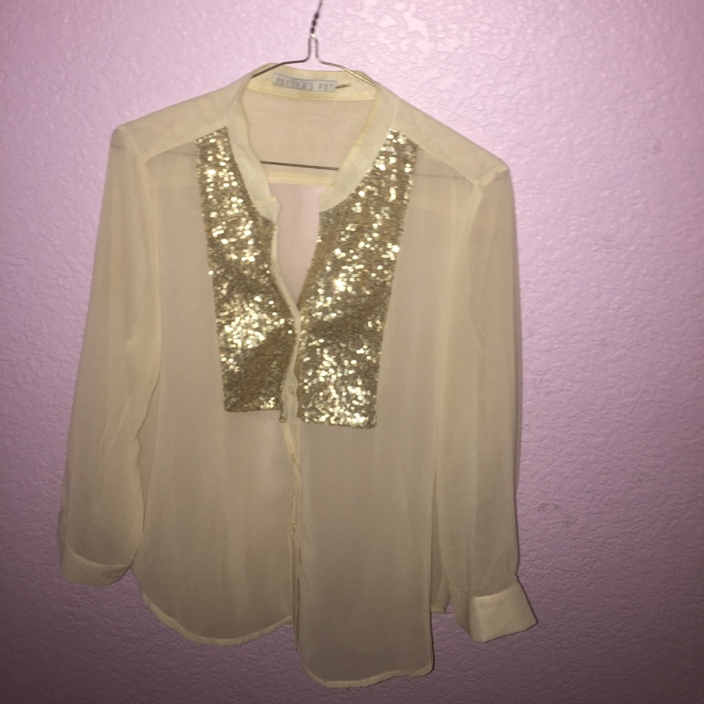 Sheet cream blouse w/ gold embellishments