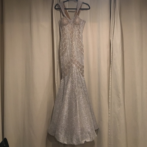 Fouad Sarkis stunning silver formal gown / dress - Picture 5 of 8