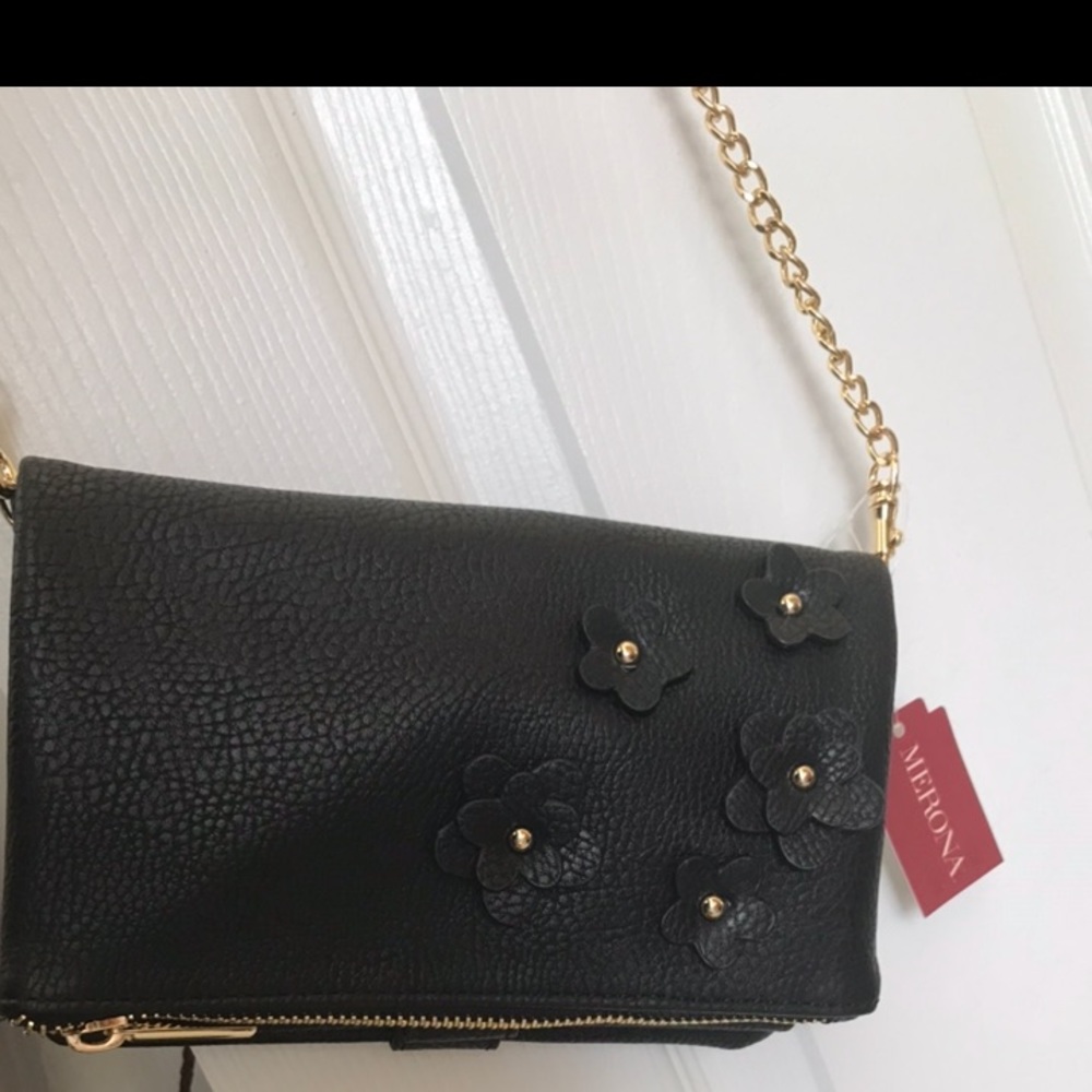 Merona Cross Body Bag purse NWT chain gold black