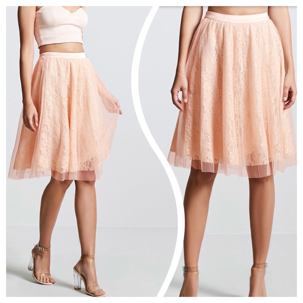Floral Lace Skirt with Tulle Overlay