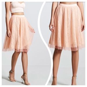 Floral Lace Skirt with Tulle Overlay