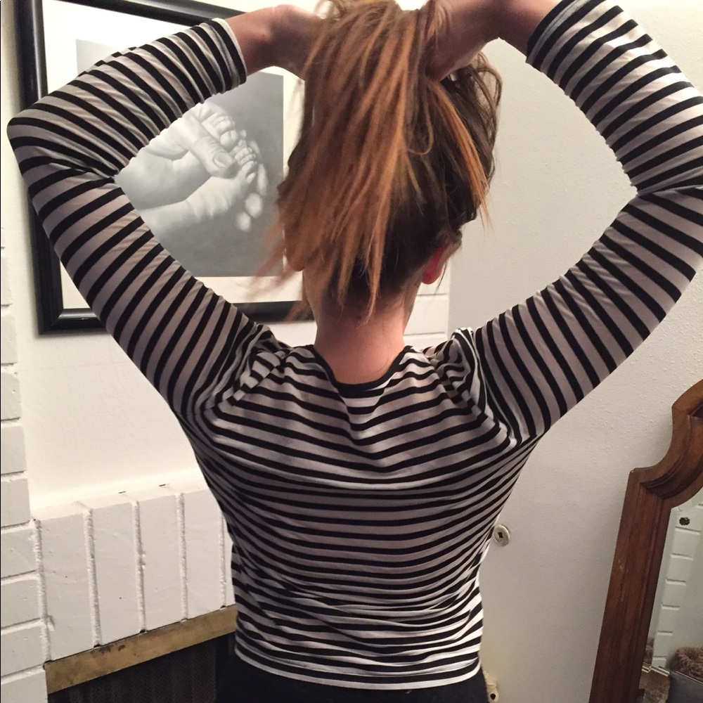 B&W stripped long sleeve top semi sheerish