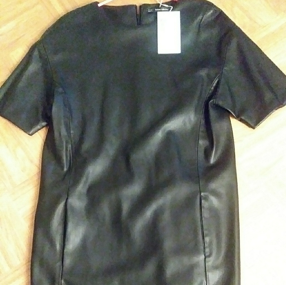 Black leather dress with side pockets