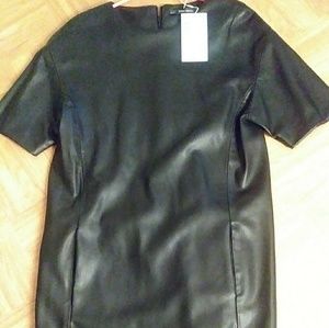 Black leather dress with side pockets