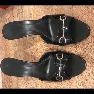 Gucci Guccissima Black Patent Mules Slides