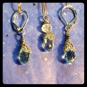#0153 Swiss Blue Topaz Pendant & Earrings Set