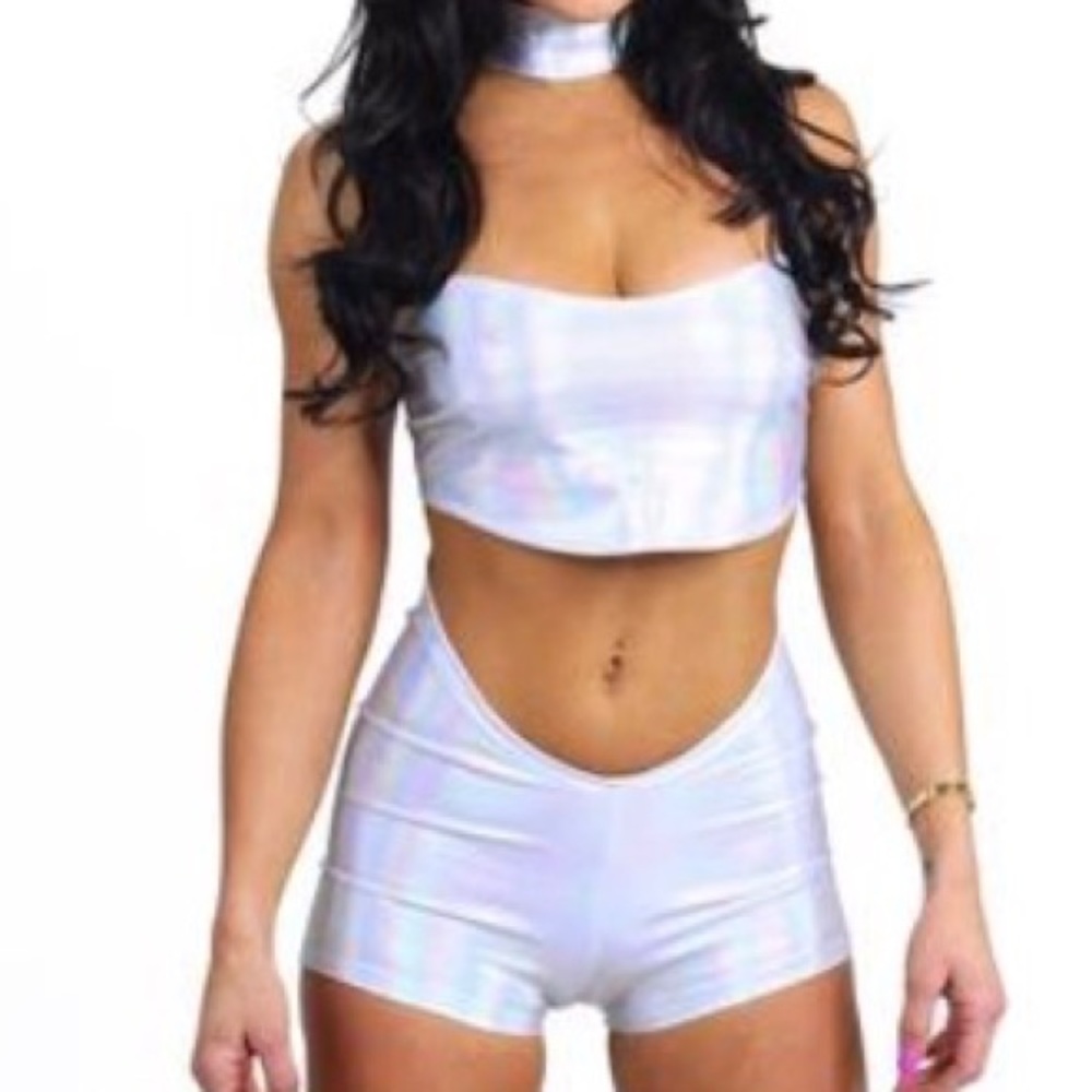New Silver Holographic Rave Shorts - Picture 6 of 7