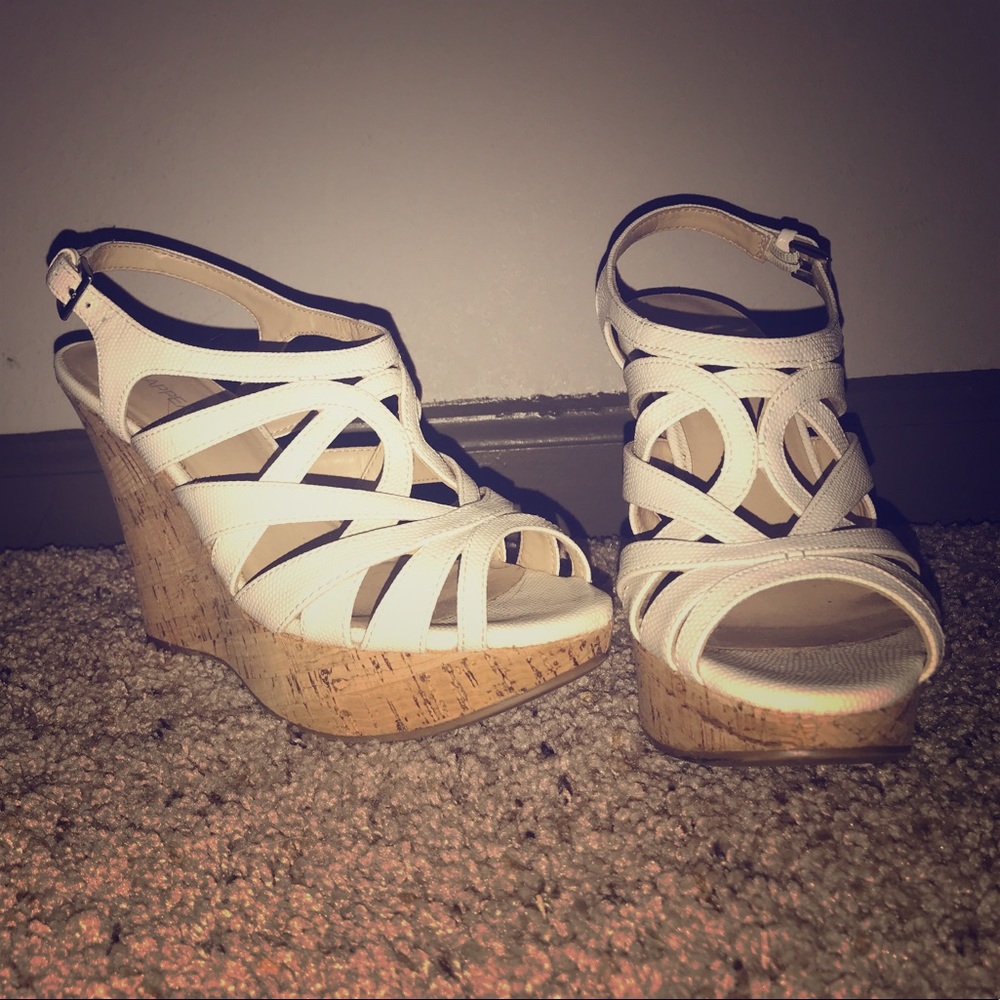 White strappy wedges