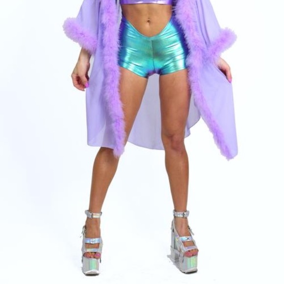 New Iridescent Green Rave Shorts - Picture 5 of 6